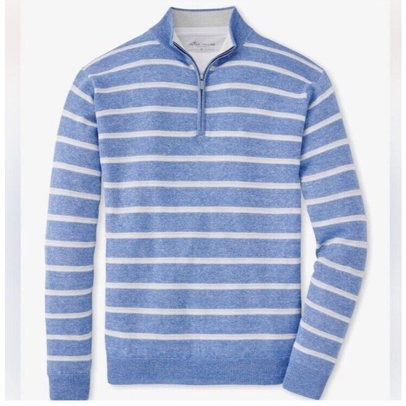 PETER MILLAR Crown XL Long Bay Merino Wool Linen Maritime Quarter Zip Swester - Picture 3 of 10